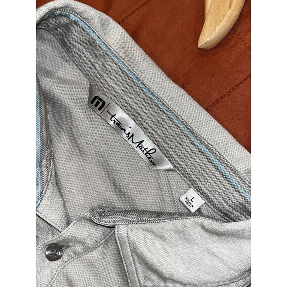 Travis Mathew Gray & White Short-Sleeve Collard Pullover Men's Polo Shirt Size L - Picture 6 of 9